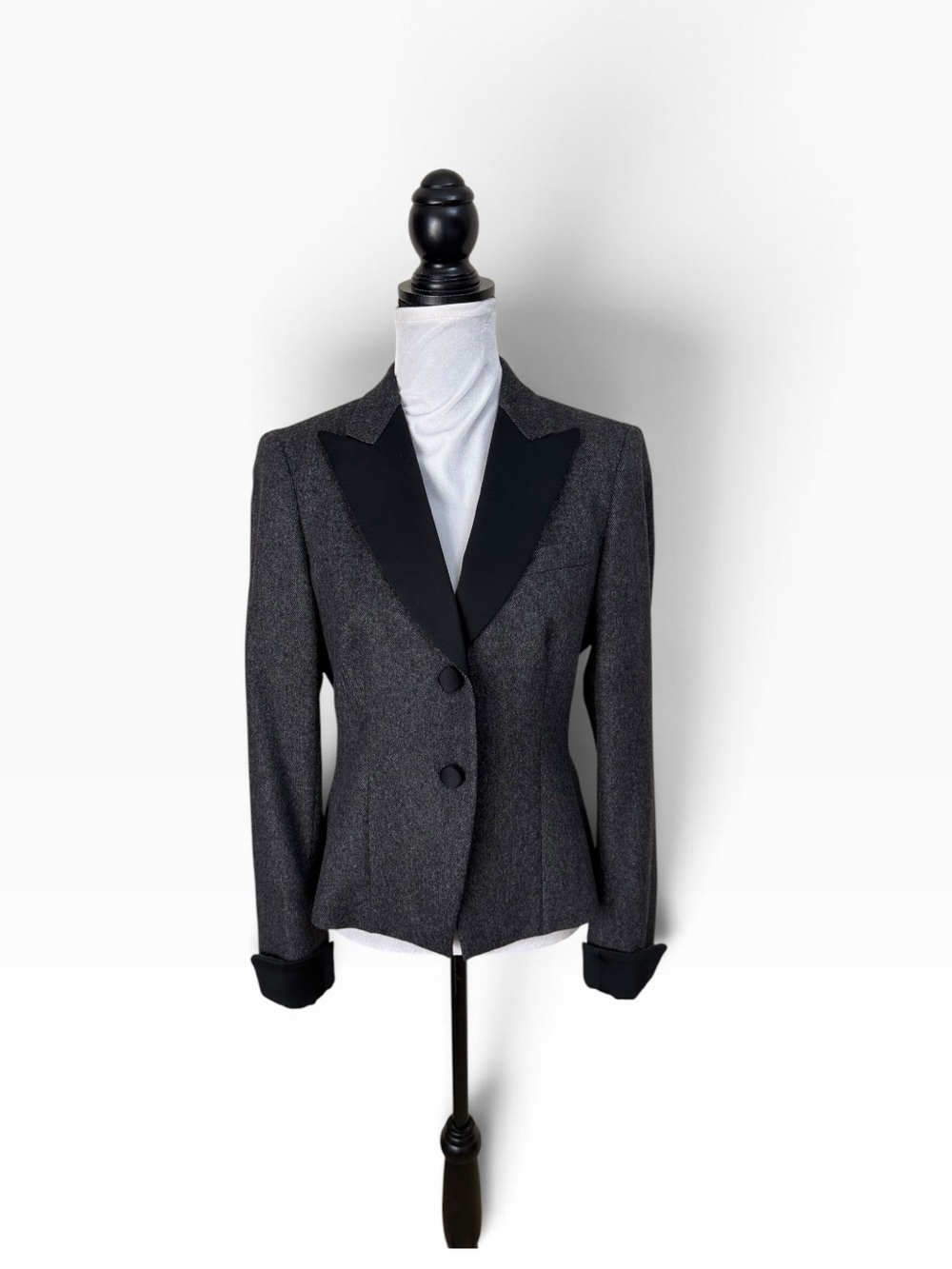 MaxMara structured wool angora tweed tuxedo designer luxury blazer jacket 10